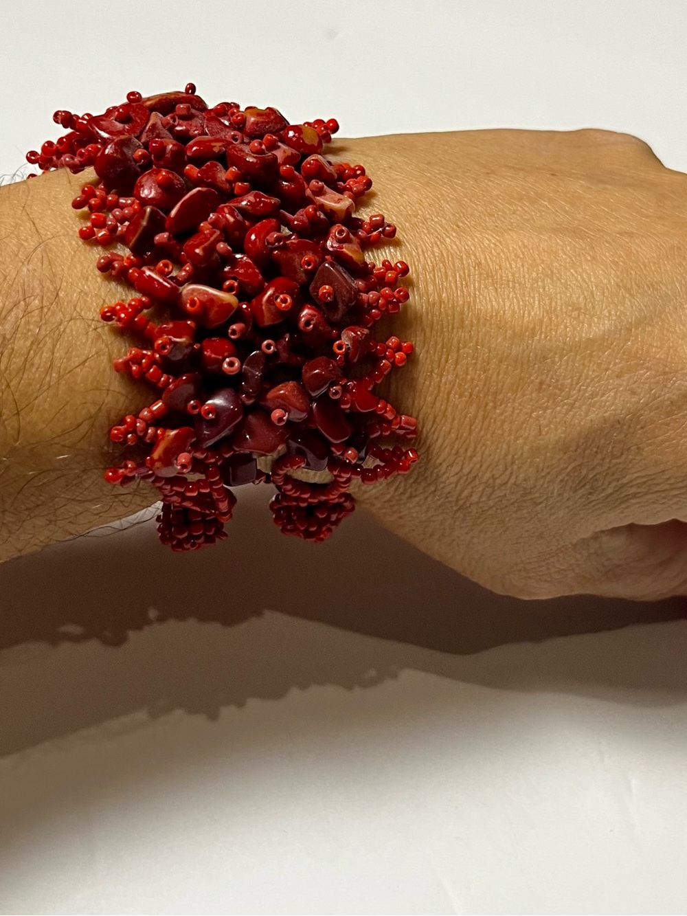 Red Cluster Coral Bead Stretch Bracelet - Women Jewelry $10